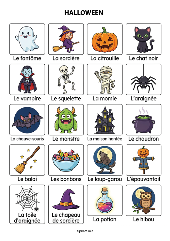 Imagier gratuit à imprimer sur le thème d'Halloween
