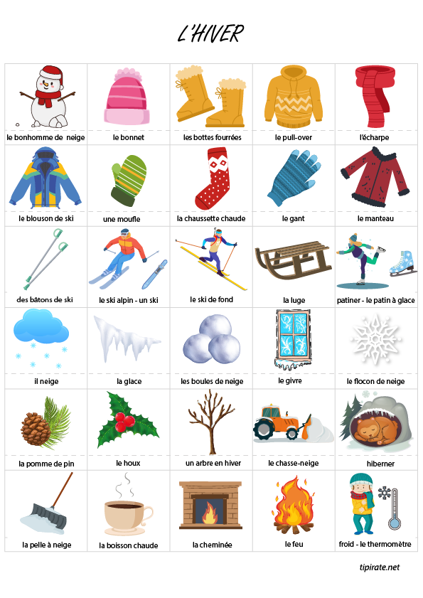 Imagier gratuit à imprimer, l'hiver