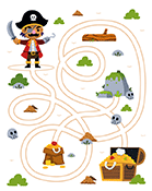 Labyrinthe Labyrinthe du pirate qui cherche le trésor, jeu à imprimer