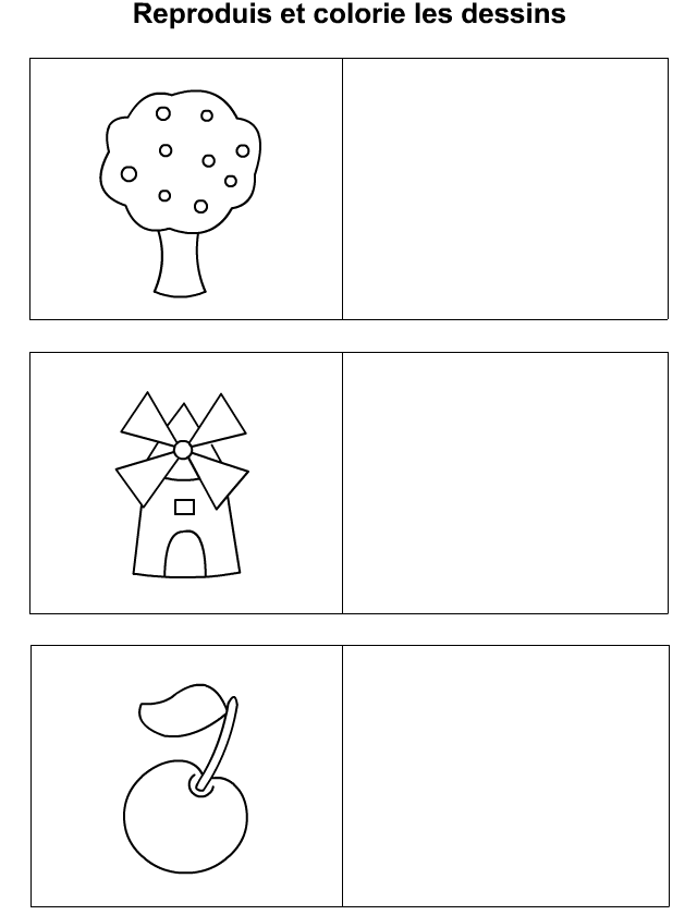Apprendre à dessiner un arbre, un moulin, une pomme