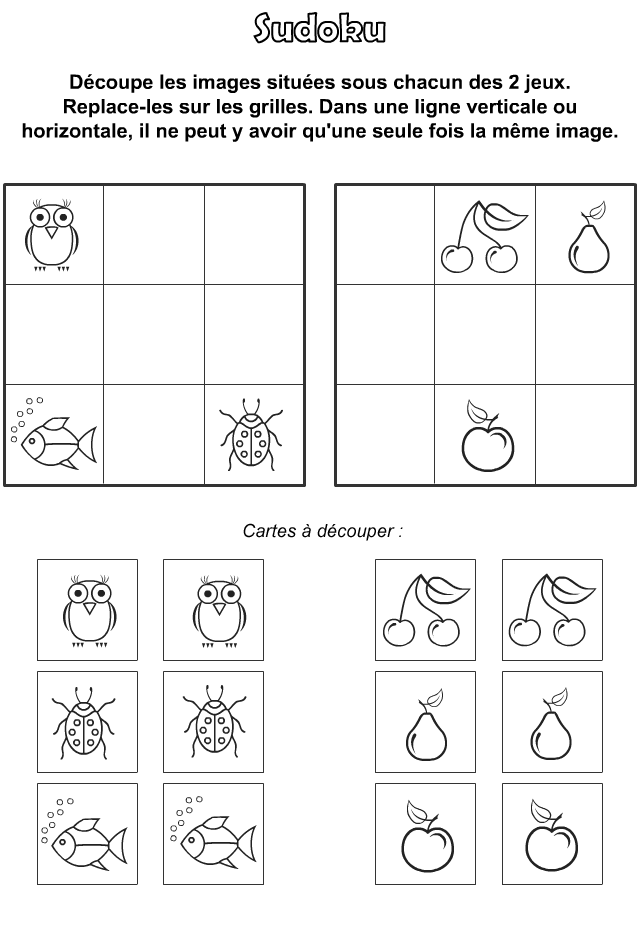 Jeu de sudoku avec images à imprimer