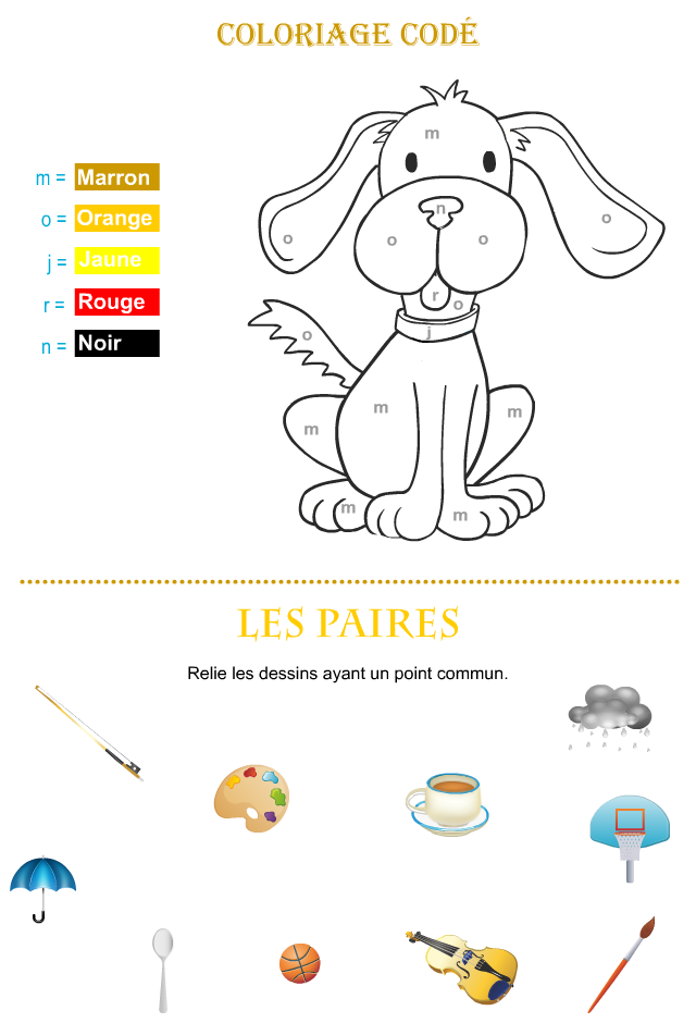 Coloriage codé ; retrouver les objets qui ont un point commun