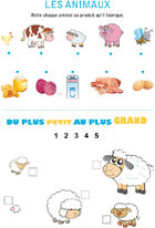 Jeu à imprimer, les animaux et les produits fabriqués Jeu à imprimer, les animaux et les produits fabriqués