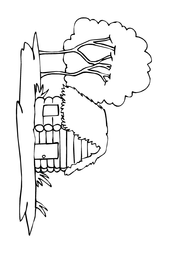 Dessin à colorier, une cabane en rondins de bois
