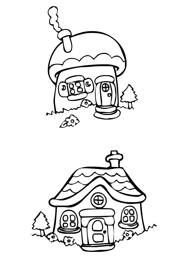Dessin à colorier, des maisonnettes