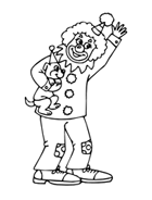 Coloriage à imprimer, le clown et le chien