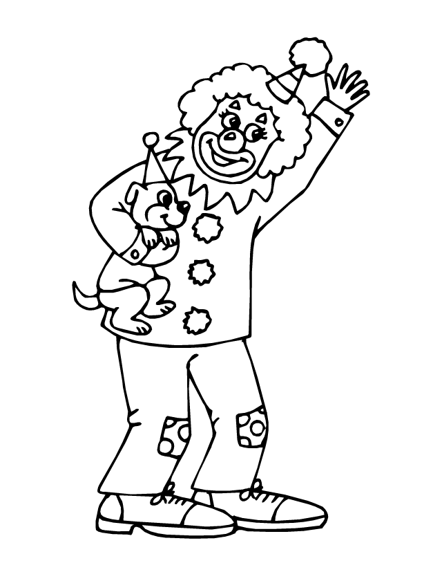 Dessin à colorier, le clown et le chien