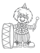 Coloriage à imprimer, le clown musicien