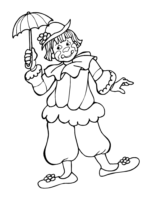 Dessin à colorier, le pierrot et l'ombrelle