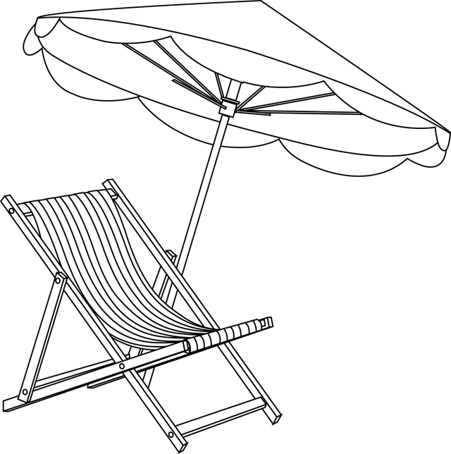 Dessin à colorier, un transat et un parasol