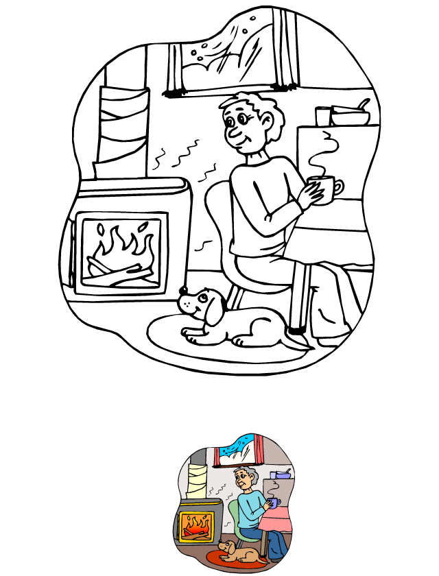 Dessin à colorier, le feu dans la cheminée