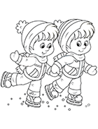 Coloriage à imprimer, des patineurs sur glace