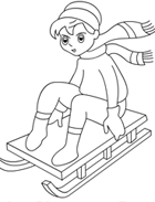 Coloriage à imprimer, l'enfant et la luge