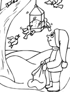 Coloriage à imprimer, les oiseaux en hiver