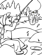 Coloriage à imprimer, pêche en hiver