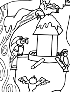 Coloriage à imprimer, mangeoire des oiseaux en hiver