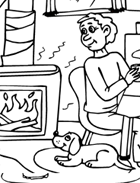 Coloriage à imprimer, le feu dans la cheminée