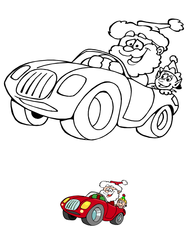 Dessin à imprimer, le père Noël et le lutin