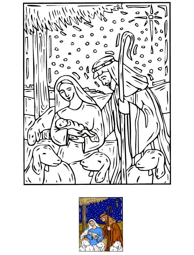 Dessin de Noël à imprimer, la crèche