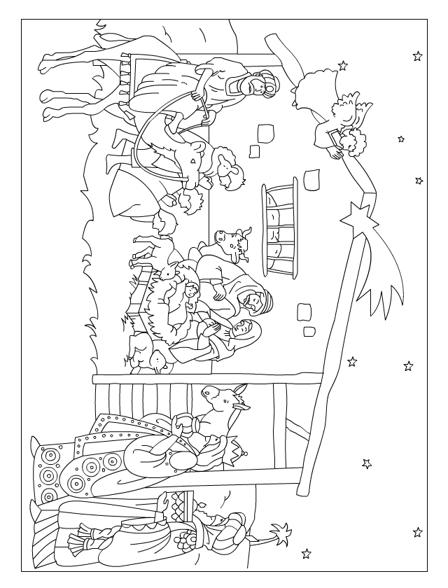 Dessin de Noël à imprimer, une crèche