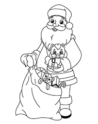 Coloriage : le père Noël avec cadeaux