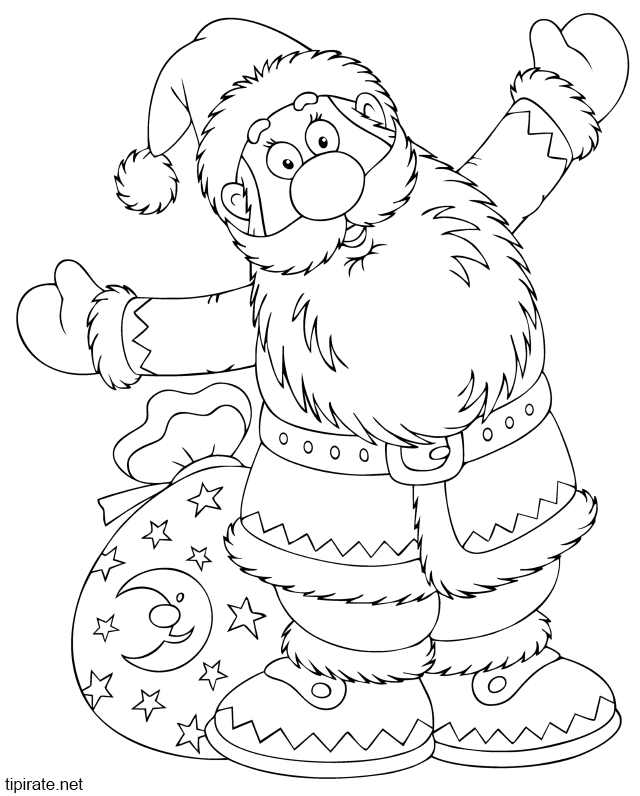 Coloriage, le père Noël et sa hotte