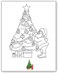 Coloriage de Noël, le père Noël et le sapin