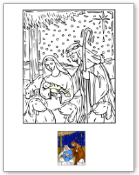 Coloriage de Noël, la crèche