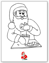 Coloriage, le père Noël et les gâteaux