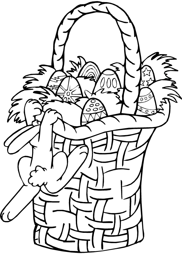 Coloriage, le panier d'oeufs de Pâques