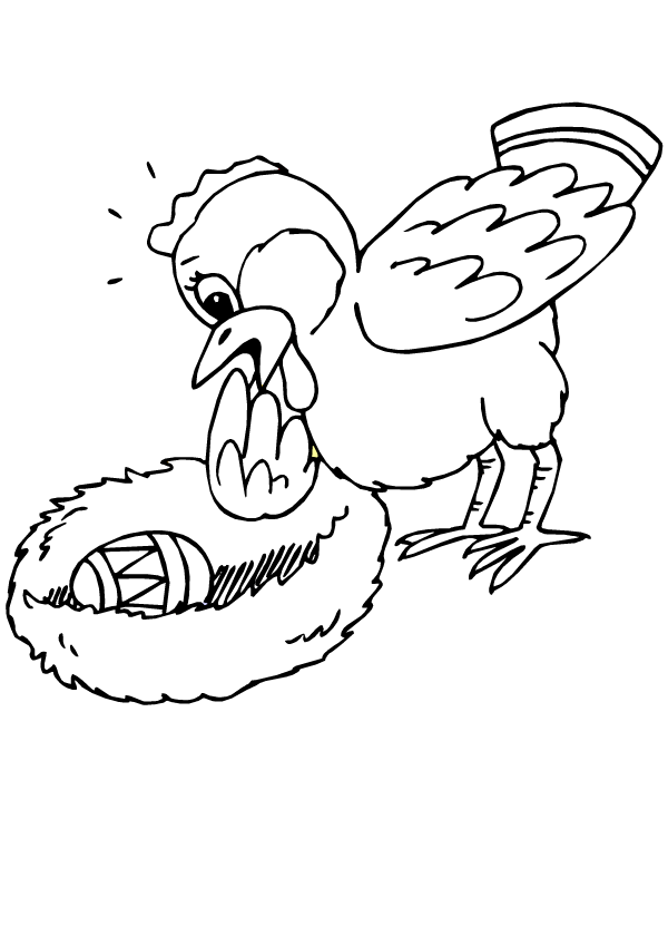 Coloriage, une poule et un nid