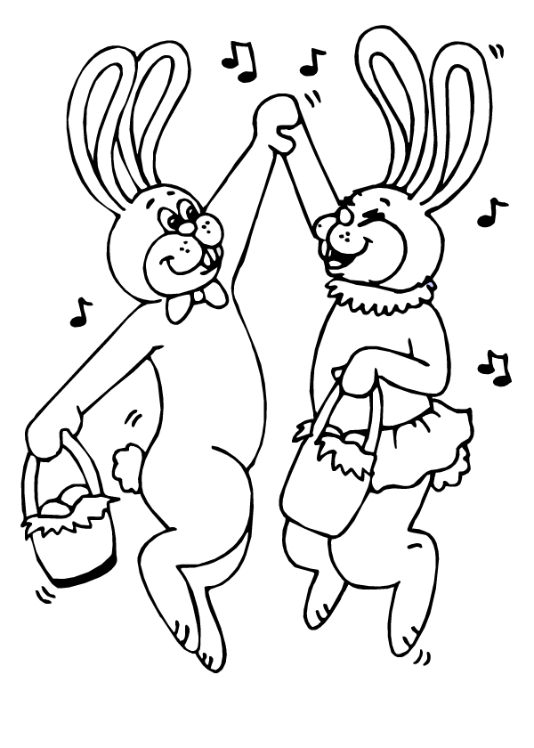 Coloriage, des lapins qui dansent