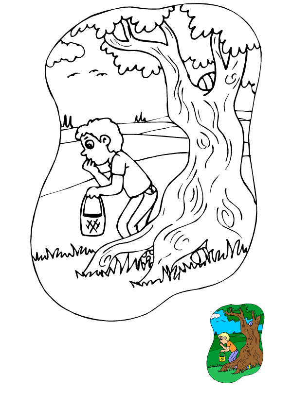 Coloriage, la recherche des oeufs de Pâques