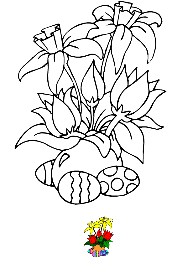 Coloriage, jonquilles et oeufs de Pâques
