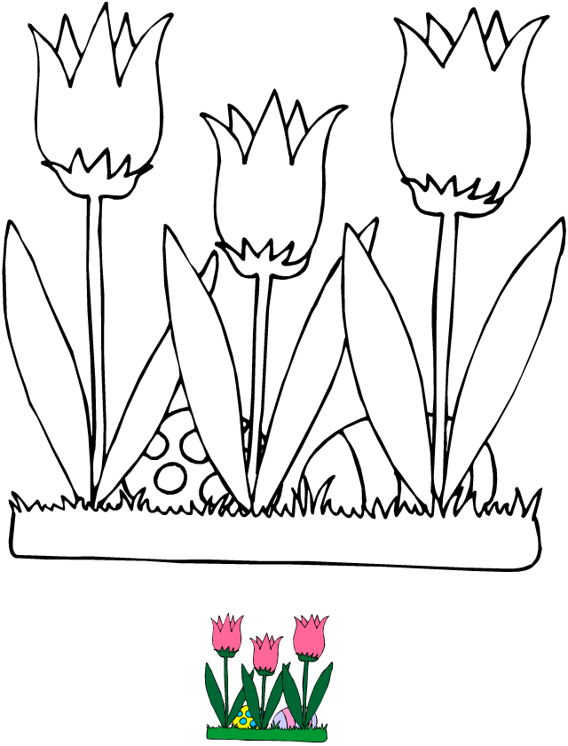 Coloriage, tulipes et oeufs de Pâques