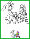 Coloriage à imprimer, le lapin et la brouette d'oeufs de Pâques