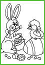 Coloriage à imprimer, un lapin et des oeufs de Pâques