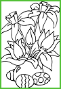Coloriage à imprimer, jonquilles et oeufs de Pâques