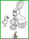 Coloriage, lapin et oeufs de Pâques