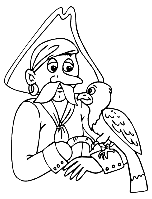 Coloriage à imprimer, le pirate et le perroquet