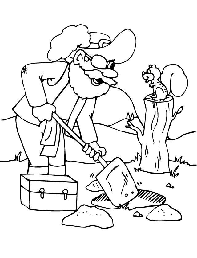 Coloriage à imprimer, le pirate et le trésor