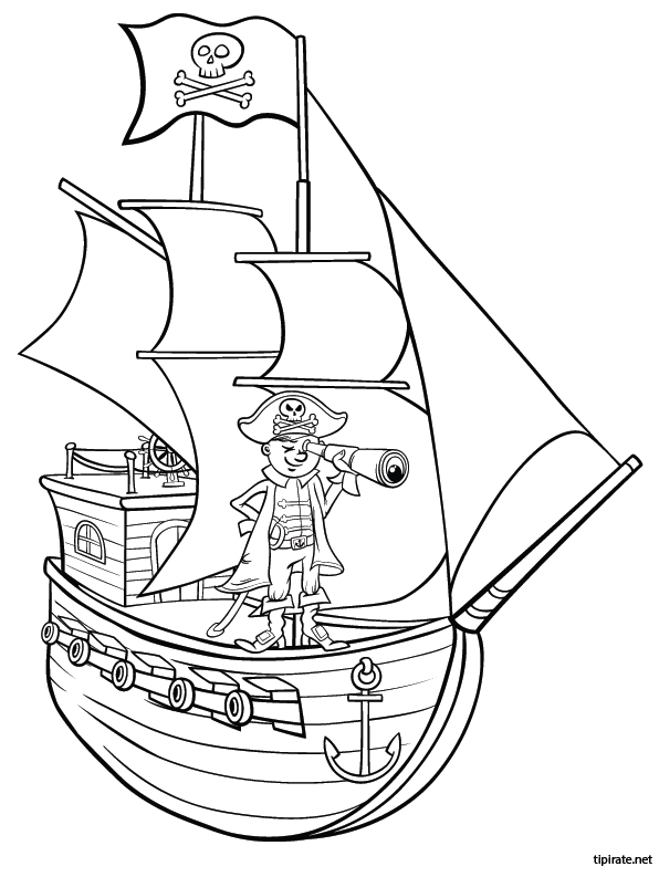 Dessin à colorier, le bateau pirate