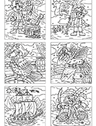 Page de coloriages à imprimer, les pirates, l'île au trésor, le bateau des pirates