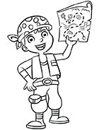 Coloriage à imprimer, le pirate et la carte au trésor