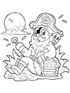 Coloriage à imprimer, le pirate et le coffre au trésor
