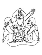 Coloriage à imprimer, les pirates et le feu de bois