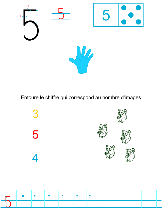 Apprendre à écrire et reconnaître le chiffre 5