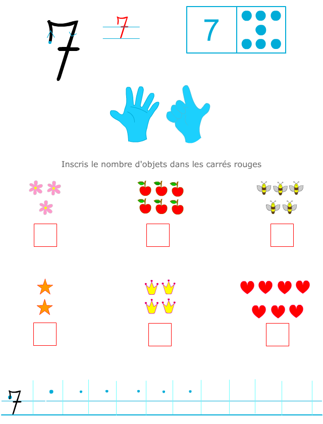 Apprendre à écrire et reconnaître le chiffre 7