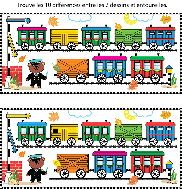 Jeu des différences à imprimer, les trains
