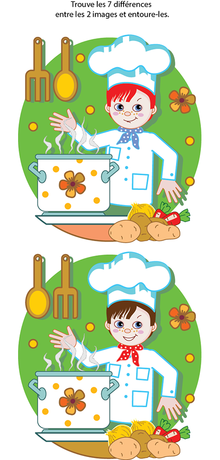 Jeu des 7 erreurs à imprimer, le cuisinier